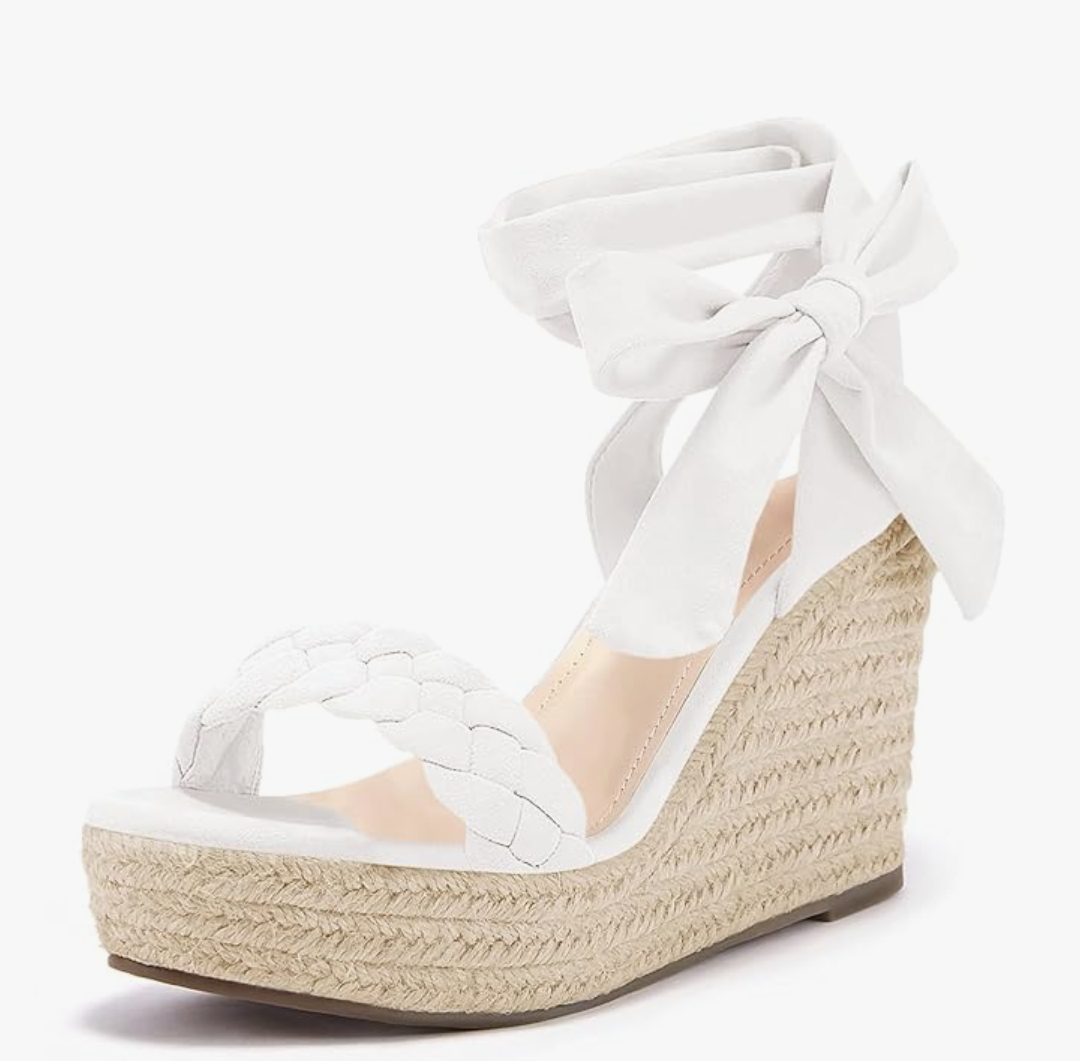 Syktkmx Womens Braided Wedge Espadrille Sandals Lace Up Slingback Open Toe Summer Platform Heeled Shoes, Size 9