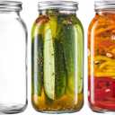 GLING [3 Count 64 oz. Wide-Mouth Glass Mason Jars with Metal Airtight Lids and Bands 2 Quart Large For Preserving, & Meal Prep