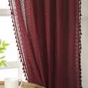 Burgundy Sheer Curtains 84 Inches Long 2 Panel Cotton Blend Crochet Lace Curtain Tassel Rod Pocket Semi Sheer Light Filtering Boho Curtains for Bedroom Living Room Window Drapes Maroon Red