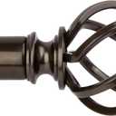 KAMANINA Bronze Curtain Rod 32 to 58 inch(2.6-4.8ft), Adjustable Decorative 1 inch Curtain Rods for Windows 28 to 48 inch, Single Drapery Rod with Twisted Cage Finials