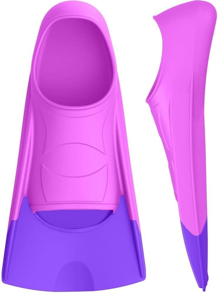 Gintenco Swim Fins, Kids Swim Training Fins for Lap Swimming, Travel Size Flippers with Mesh Bag, Silicone Swimming Fins for Kids Teens Adults Women Men (S(Jr 2-3/ US Women 3-5), Pink Purple)