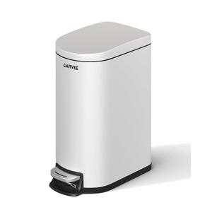 Garvee 2.6 Gallon / 10L Metal Bathroom Trash Can with Lid, Slim Step-On Bin with Soft-Close, Removable Inner Bucket & Rear Handle, Waterproof, White