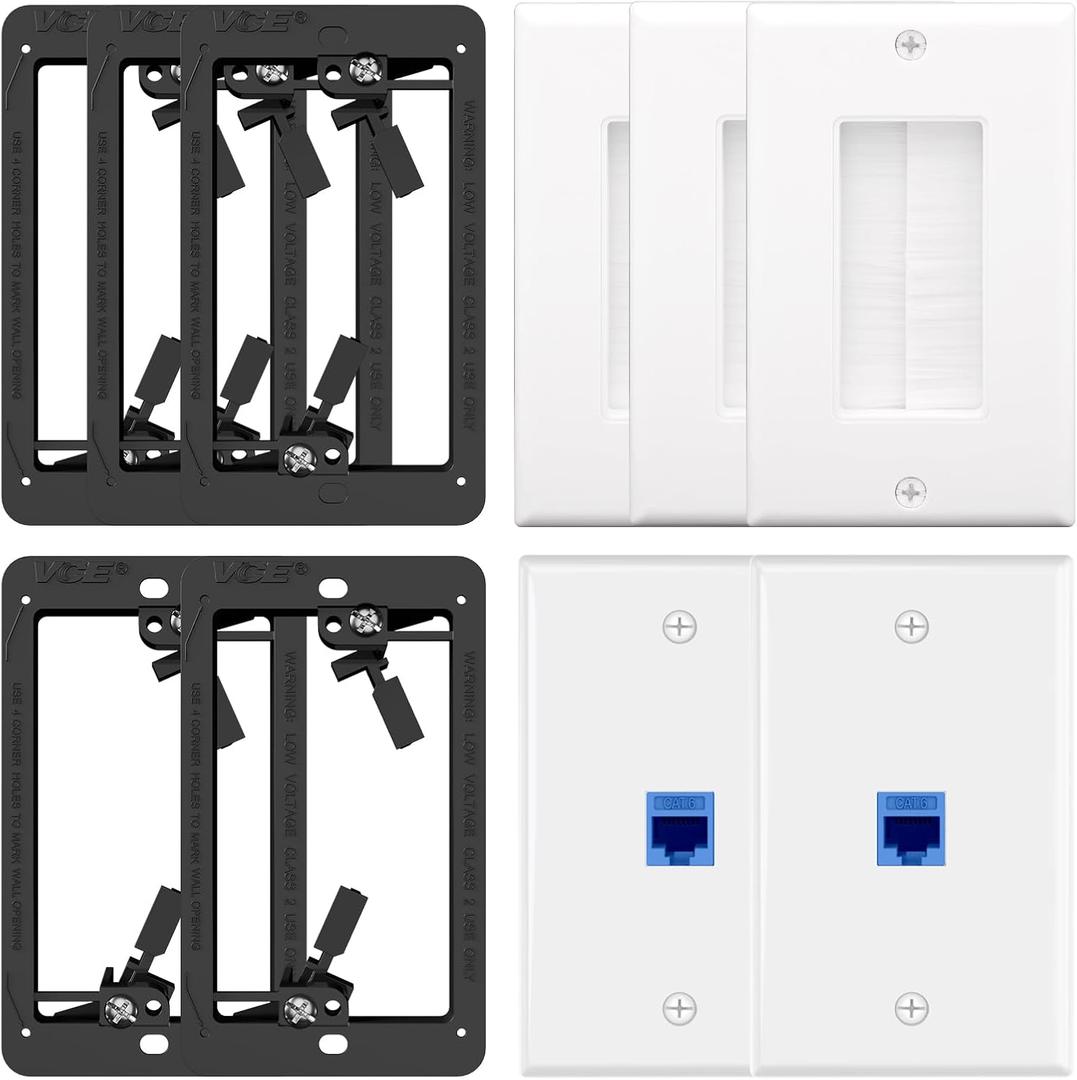 VCE Brush Wall Plate with Mounting Bracket 3-Pack with UL-Listed CAT6 Ethernet Wall Plate with Mounting Bracket Blue 2-Pack