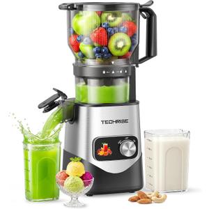 TechRise 3-in-1 Cold Press Juicer with 6" Wide Feed Chute, Slow Masticating Juicer Machine for Whole Fruits & Vegetables, Makes Juice, Fruit Sorbet & Nut Milk, Easy to Clean, BPA-Free, Space Silver