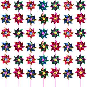 50 Pcs Plastic Rainbow Pinwheel, Party Pinwheels DIY Lawn Windmill Set for Teenagers Toy Garden Party Lawn Decor, Assorted Color