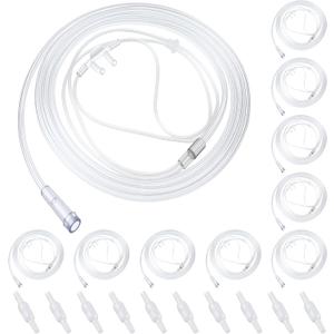 10 Pack 7Ft Adult Oxygen Nasal Cannula with 10 PCS Tube Connector, Soft Oxygen Tubing for Adult, Cannula Nasal Tubing with Soft Curved Nose Piece, High Flow Lightweight Tube