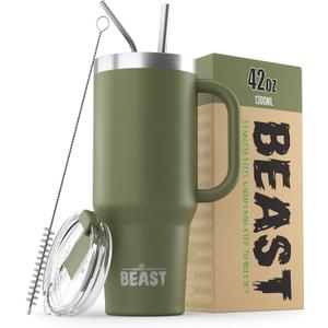 Beast 42 oz Tumbler with Handle Stainless Steel Vacuum Insulated Coffee Ice Cup Double Wall Travel Flask (Army Green)