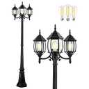 PARTPHONER Outdoor Lamp Post Light 3-Head, Classic Black with Clear Glass Panels, E26 Base Maximum 100W (3 LED Bulbs Included), Waterproof Street Light for Backyard, Garden, Driveway Glasses damaged