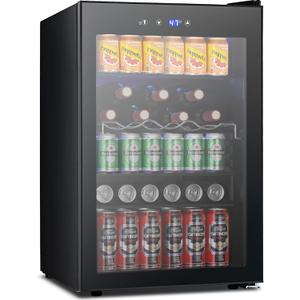 COWSAR Beverage Refrigerator 145 Can Wine Cooler Freestanding Mini Fridge Small with Digital Temperature Control, Glass Door, and Child Lock, Quiet Drink Refrigerator for Home, Bar 4.5 Cu. Ft. (Black)