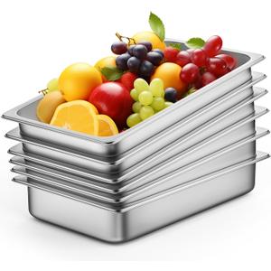 6 Pack Hotel Pans Full Size 4" Deep Stainless Steel Steam Table Pan