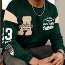 Floerns Men's Color Block Letter Graphic T Shirt Crew Neck Long Sleeve Casual Tee Tops Fall Clothes (Green, M)