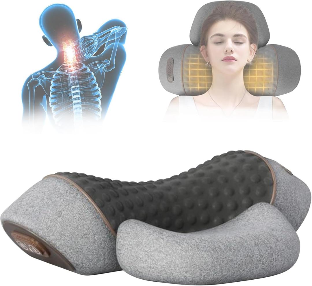 CSQDXIN 3in1 Neck Massager Pillow with Heat Deep Tissue Massage Pillow for Neck Relaxation (Light Grey)