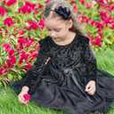 UNICOMIDEA 1-6T Toddler Velvet Dress Little Girls Tutu Tulle Crewneck Long Sleeve Holiday Party Fashion Dresses (Black)