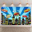 72x43inch Superhero Cityscape Backdrop American Comics Style Building Scenes Photography Background Birthday Party Cake Table Decorations Banner Photo Prop