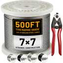 AHEONLAR 500FT 1/8" Stainless Steel Cable with a Cutter, T316 Wire Rope Cable for Deck Cable Railing Kit, 1850 lb Breaking Strength, 7x7 Strands Aircraft for Stair Fence Deck Railing, Silver
