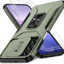 Case for Samsung Galaxy A15 5G with Slide Camera Cover + Screen Protector(2 Packs), Military Grade Shockproof Protective, with Ring Kickstand (A - Green, Galaxy A15 (6.5"))
