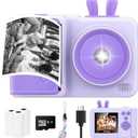 Kids Camera Instant Print,1080P Instant Camera Toddler Camera for Kids That Print Photos, Christmas Birthday Gifts for Girls, Digital Camera Toy for 3 4 5 6 7 8 9 10 Year Old Boys SD Card (Purple)