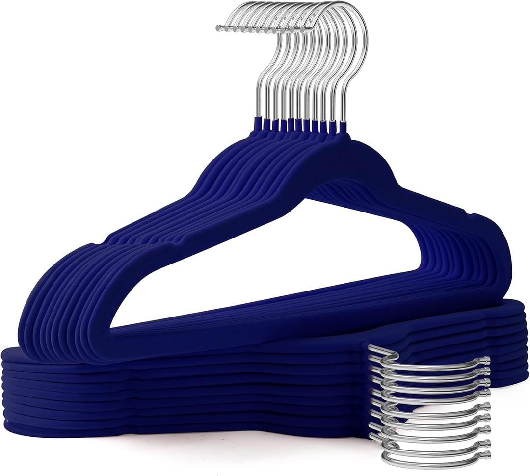 Toddler Hangers,50 Pack 11 Inch,Velvet Baby Hangers Slim & Space-Saving,Baby Clothes Hangers with 360 Swivel Hook,Heavy Duty Felt Hanger for Childrens Coats, Pants,and Dress (Dark Blue)