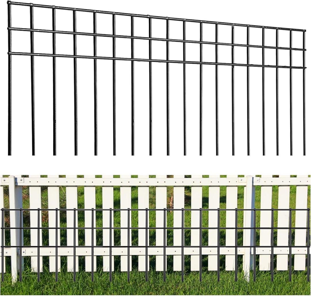 32x10-inch No Dig Animal Barrier Fence, 15 Pack Black Dig Protective Fence with 1.5 inch Spike spacing, Dog/Rabbit/Groundhog Underground Galvanized Outdoor Garden Metal Fence