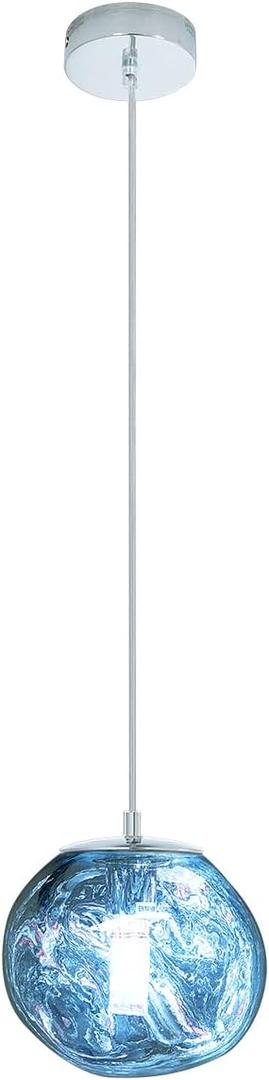 Modern Glass Globe Pendant Light 7.87'' with Handblown Irregular Mirror Glass Shade, Adjustable 1-Light Ceiling Hanging Lighting for Kitchen Island Living Room Farmhouse Cafe Bar