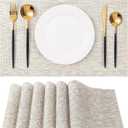 Placemats Set of 6 Washable Indoor/Outdoor Vinyl Place Mats for Dining Table Durable Non-Slip Heat Resistant PVC Weave Table MatsBeige