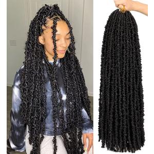 ZRQ 6 Packs Butterfly Locs Crochet Braids Hair Extensions 30 Inch Long Distressed Faux Locs Black Goddess Locs Crochet Hair Pre-looped Synthetic Soft Locs For Women 1B#
