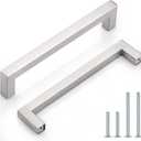 Probrico 10 Pack| Square Cabinet Handles Brushed Nickel Pulls 6-3/10 inch Hole Centers Stainless Steel Drawer Pulls Kitchen Cabinet Hardware (hole center 6-3/10", Brushed Nickel)