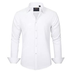 J.VER Men's Dress Shirts Solid Long Sleeve Stretch Wrinkle-Free Formal Shirt Business Casual Button Down Shirts White XL
