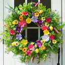 Spring Summer Wreaths for Front Door 24 Inch, Luxury Colorful Seasonal Wreath with Eucalyptus & Wild Blooms, Artificial Floral Wreath for Indoor Outdoor Home Wall Porch Mantel Spring Summer Decor