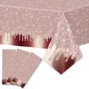 Pink Rose Gold Birthday Party Tablecloths Rose Gold Sequin Printed Plastic Table Cover Glitter Diamonds Happy Birthday Background for Girl Wedding Graduation Anniversary Indoor Outdoor（Plastic)