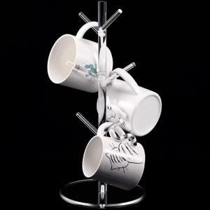 Patelai 14 Inch Acrylic Coffee Mug Tree Coffee Mug Rack Cup Holders for Counter with 6 Hooks Removable Stands(Acrylic,Clear)