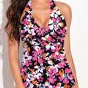 Women's Halter Tankini Tops - 2025 Flow Swim Tops V-Neck Bathing Suit Loose Fit No Bottom (Black, L)