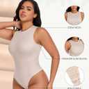 TROPICA LOVE Women's Shapewear Bodysuit Double Lined Tummy Control Compression Body Shaper Crew Neck Sleeveless Thong Top (Brown, XL)