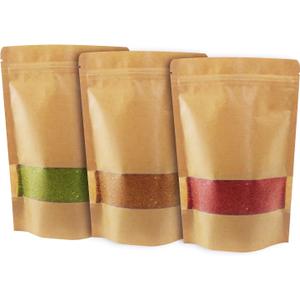 100pcs 5.9 x 8.62 Inch Kraft Stand Up Pouches Zip Lock Food Storage Bags with Matte Window Multipurpose Kraft Paper Bags Reusable, Heat-Sealable