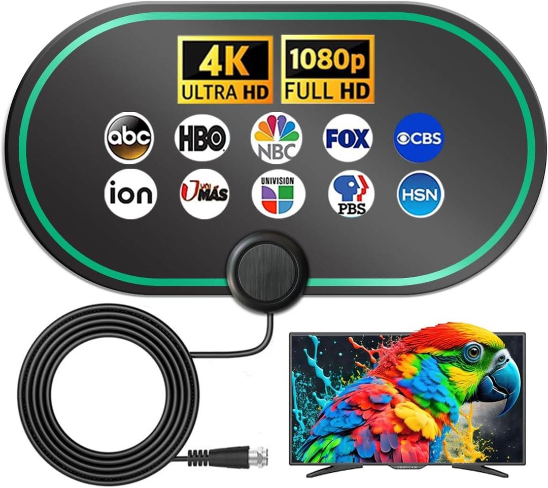 TV Antenna for Smart TV Indoor, HD Digital TV Antennas Long Range Signal Reception Up to 900 Miles, Support 4K 1080p All TVs, Easy Installation, Tv Receiver for Local Channels 10ft HDTV Coax Cable