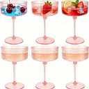 PLULON 6 Pcs Pink Champagne Martini Glasses Set 10 Oz Plastic Ribbed Coupe Cup, Cocktail Glasses Champagne Cup Tower Vintage Margarita Glassware for Clubs Gifts Wedding Bachelor Party Outdoor Events