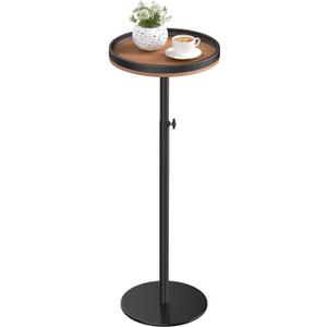 Small Round Side Table, Drink Table, Height Adjustable Martini Pedestal Tables Weighted for Small Spaces, Couch, Office, Living Room, Bedroom, Brown (Honey Brown + Black)