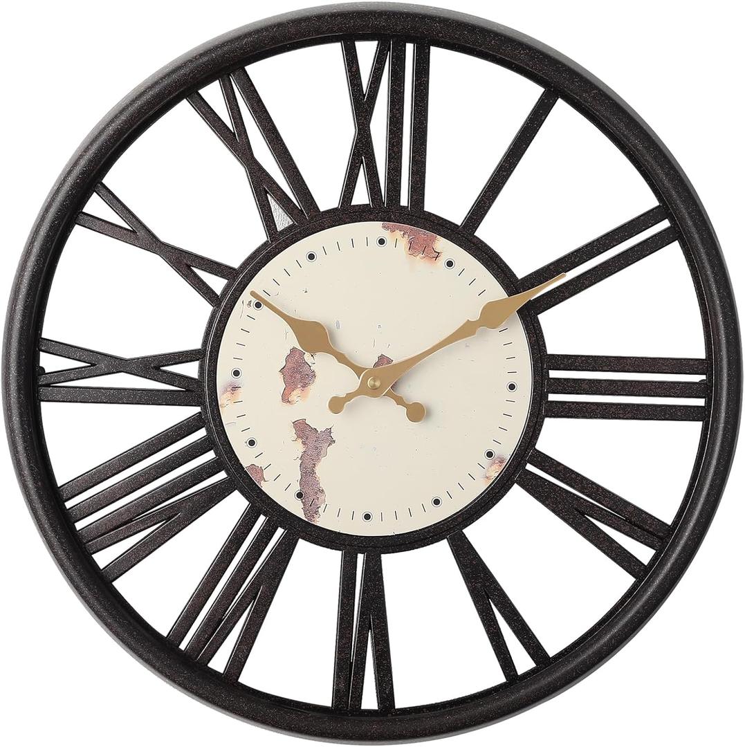 16'' Wall Clock with Curved Glass - Extra Large Silent Non - Ticking Battery - Powered Decorative Clock for Home, Living Room, Bedroom & Kitchen (Black)