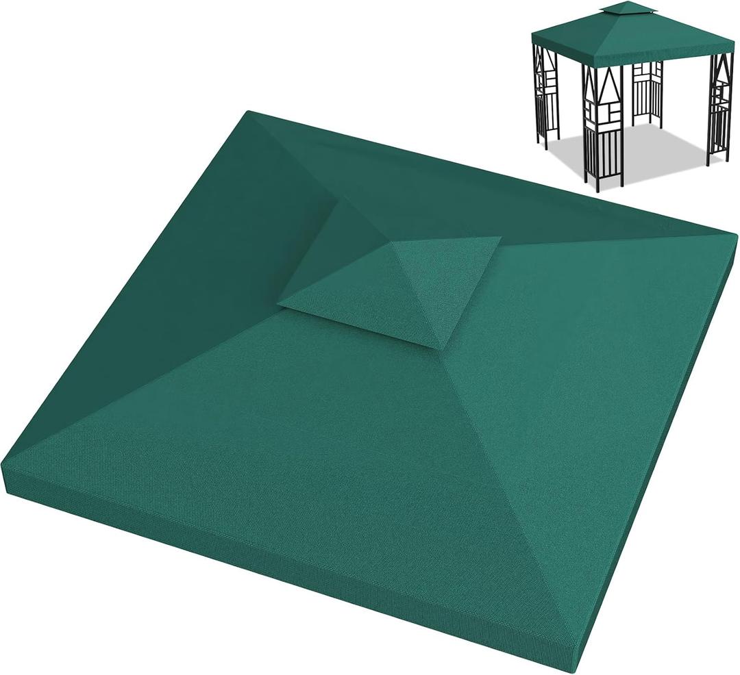 10x10ft Canopy Replacement Top, Double Tiered Pop up Gazebo Covers Replacement with 12 Velcros, Waterproof UV Protective Nylon, Outdoor Shelter for Grill, Patio, Event, Trade Show (Green)