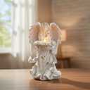 Angel Candle Holder Statue  White Angel Tealight Holder with Gold Rose Details  Resin Figurine for Memorial, Prayer, Home Decor, Gift for Women  6.4" Tall