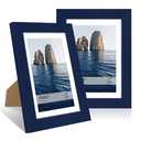 ccdcc 5x7 Picture Frame Set of 2, 5 x 7 Wood Photo Frames with Mat for 4x6, Natural Wooden Frame with Real Glass Cover for Wall and Tabletop Display,Blue