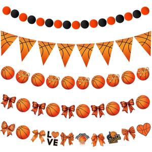 5 Pcs Basketball Bow Party Banner Decorations Senior Night Sports Garland Decor Basketball Coquette Birthday Party Decorations Hanging Decor Sports Game Garland for Birthday Supplies