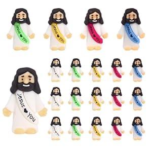 20 Pcs Little Jesus Figures, Jesus Loves You Christ Toys, Little Figures to Hide and Seek Sunday School Religious Party Favors Gift, 5 Colors