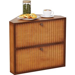 Corner Bread Box for Kitchen Countertop Bamboo Two Layer Large Capacity Bread Storage Bin Vintage Storage for Homemade Bread (Brown)