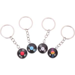 NUOBESTY Retro Gramophone Key Chain Set 4 Pcs Metal Vintage Vinyl Record Key Rings for Men Women Luggage Bag Charms Unique Music Accessories