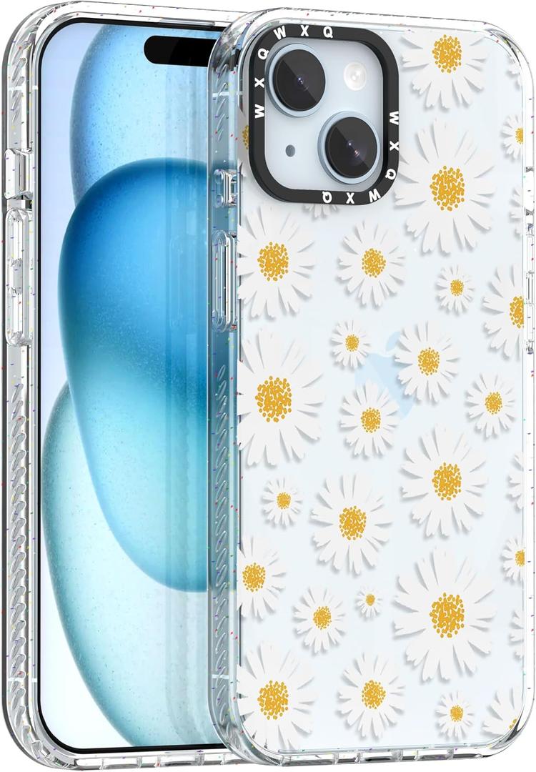 for iPhone 15 White Daisy Flower Clear Phone Case