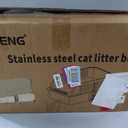Stainless Steel Cat Litter Box with Lid, XL Extra Large High Sided Litter Box for Big Cats, Odor Free Open Top Litter Pan Easy Cleaning Anti-Urine Leakage Non-Stick, Includes Scoop, Light Grey