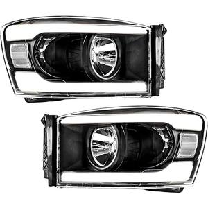 KAX LED DRL Headlight Assembly Fit for 2007-2008 Ram 1500, 2007-2009 Ram 2500/Ram 3500, Headlamp Replacement Pair with Daytime Running Light Black Housing Clear Lens