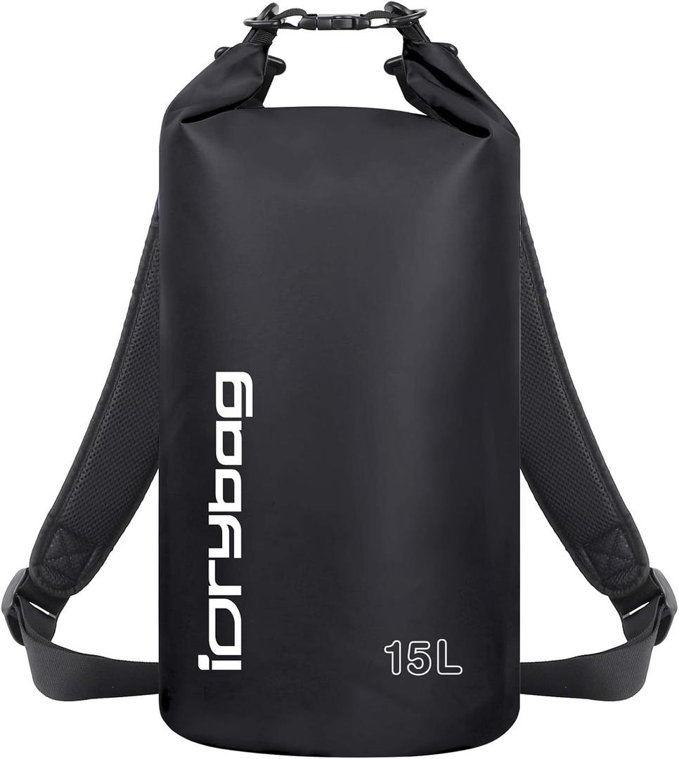 IDRYBAG Dry Bags for Kayaking Waterproof 2L/5L/10L/15L/20L, Small Dry Bag Waterproof Floating, Dry Sack Waterproof Bag for Paddleboarding Travel (black)