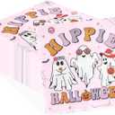 Grencian 100Pcs Pink Halloween Paper Napkins 2 Ply Pink Hippie Disposable Hand Towels Hippie Ghost Guest Napkins for Halloween Birthday Baby Shower Party Decorations